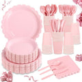 LIYH 350 Pcs Pink Paper Plates and Napkins - 50 Guest Light Pink Party Supplies Include Scalloped Plates Cups Plastic Spoons Forks Knives for Baby Shower Birthday Party by LIYHLoveinyourheart