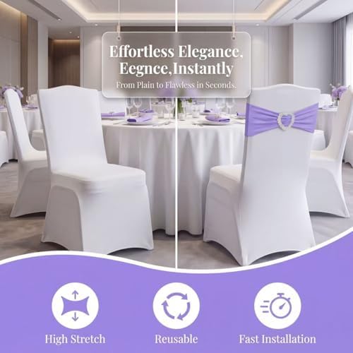 150 Pieces Chair Sashes & Bows - Stretch Spandex Chair Cover Band with Buckle for Wedding, Hotel Banquet, Birthday Party & Home Bulk Decorations (Purple) - Image 5