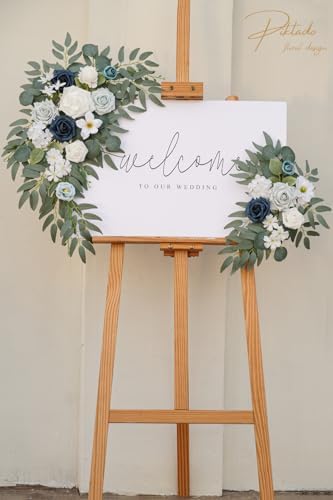 Faux Flower Swag Set of 2 for Wedding Welcome Signs Floral Swag Wedding Reception Ceremony Signs Decor (A-White Blue) - Image 5