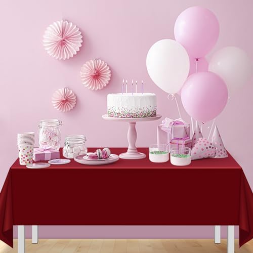 8 Pack Maroon Plastic Tablecloth for Rectangle Tables, Premium Decorative Burgundy Disposable Table Cloths for Parties, Rectangle Party Table Cover for Birthday Anniversary Graduation, 54x108 Inch - Image 7