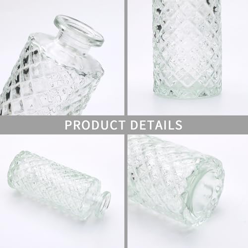 Glass Bud Vase Set in Bulk, 9pcs Mini Vintage Flower Vases for Wedding, Clear Relief Vase for Centerpieces,Home Table Flower Decor, Party Decorations - Image 3