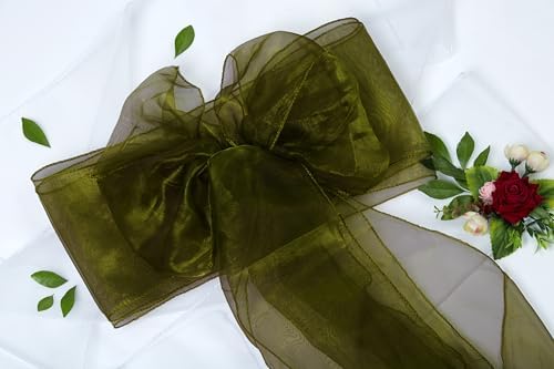 MDS Pack of 25 Organza Chair Sashes for Wedding & Event Décor – Olive Green - Image 5