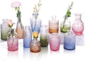 CUCUMI 12pcs Bud Vases for Centerpieces, Colorful Vintage Glass Vase Set by CUCUMI