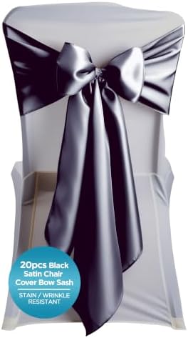 Leading Linens 20 pcs Black 108"x8" Satin Bow Sash Chair Cover Decoration by LeadingLinens