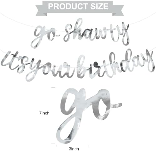 BEISHIDA Bright Silver Pre-Strung Go Shawty It's Your Birthday Banner Decor - Image 2