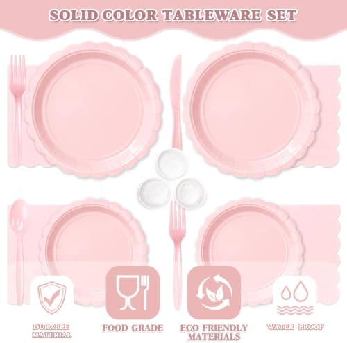Vyntra 175 Pcs Light Pink Paper Plates and Napkins Party Supplies - Image 3