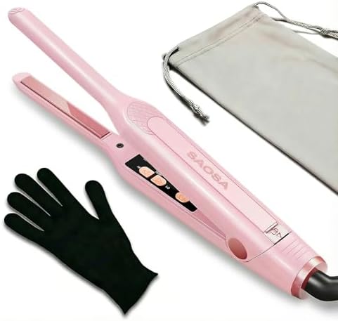 SAOSA Mini Pencil Flat Iron for Short Hair - 0.3" Ultra-Thin Hair Straightener & Curler, 9 Temp (190°F-430°F), Ceramic Tourmaline, Fast 30s Heat Up, Travel Kit with Pouch & Glove, Dual Voltage by SAOSA