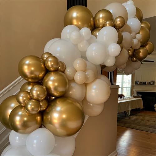 Beige and Champagne Gold Balloon Set, 60Pcs 12 Inch Nude Cream Retro White Sand Balloons with Metallic Champagne Gold Confetti Latex Balloons for Birthday Wedding Baby Bridal Shower Party Decorations - Image 6