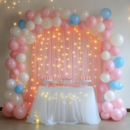 Tulle Backdrop Curtain with Lights 10x8FT Peach Sheer Curtains - Image 5