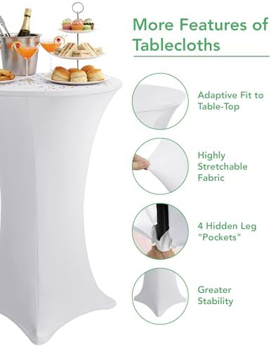 KeyWave Spandex Cocktail Table Covers, 32x43 Inch, White, 8 Pack - Image 4
