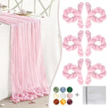 Pink Cheesecloth Table Runner 6 Pack 35" Boho Gauze Runner 120 inches Long Rustic Sheer Fabric Bulk for Boho Baby Shower Wedding Bridal Birthday Party Table Decorations by Waligoy
