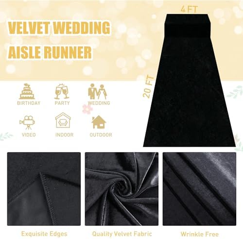 FUHSY Wedding Decorations Wedding Aisle Runner Outdoor Black Aisle Runner 4FTx20FT Velvet Fabric Aisles Runners for Ceremony Carpet Runners for Party Accessories Rug Carpet Bridal Runway - Image 2