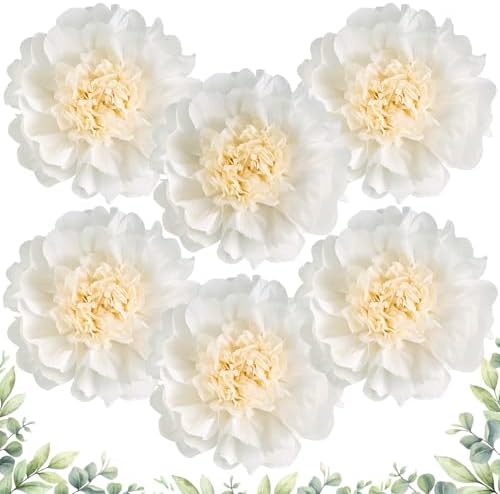 SUNBEAUTY 6 Pcs White Giant Paper Flowers Decorations 12" Large Tissue Artificial Crepe Paper Flowers for Party Wedding Wall Table Birthday Baby Shower Bridal Nursery Room Tea Party Backdrop Decor by SUNBEAUTY