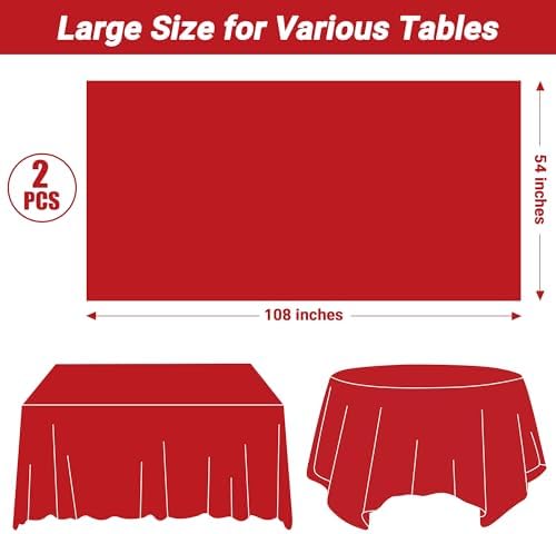 QZYL 2 Pack Picnic Table Cover, 108 x 54 Inches Red Plastic Table Cloths, Red Disposable Tablecloth Rectangle Tablecover, Waterproof Decorations Party Supplies for Wedding Anniversary Home - Image 2