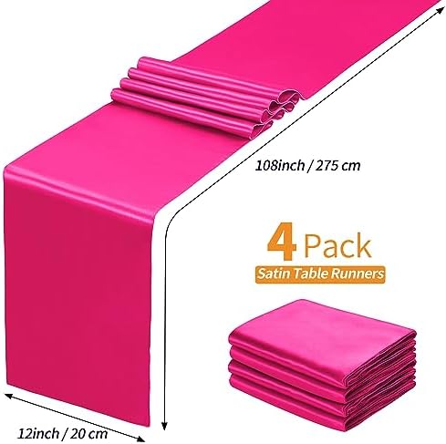 SiinvdaBZX 4 Pcs Hot Pink Satin Table Runner 12 x 108 inches Long - Image 4