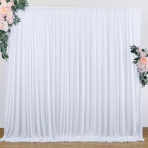 10 ft x 7 ft Wrinkle Free White Backdrop Curtain for Wedding Parties, Polyester Photography Backdrop Drapes for Birthday Parties Stage Backdrop Stand, White Background Curtains, 5x7FT 2 Panels by Outpain