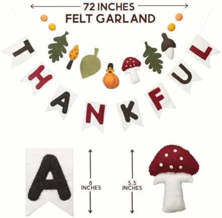 Folkulture Premium Fall Garland, Wool, Mushroom Decor, Thankful - 72 Inch - Image 4