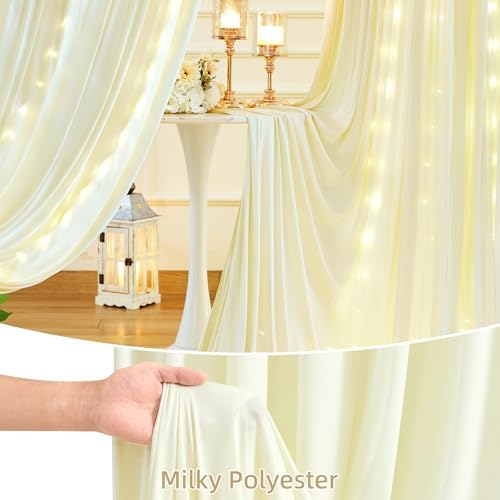 10 x 10ft Beige Backdrop Curtains with Lights String for Party - Image 4