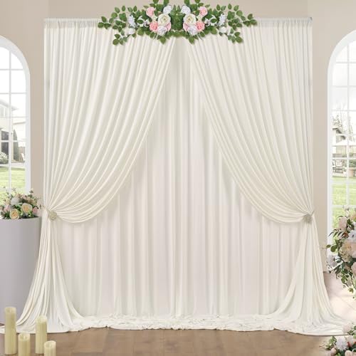 10ft x 10ft Wrinkle Free Ivory Backdrop Curtains for Parties, Polyester Photo Backdrop Drapes 2 Panels 5x10ft Background for Wedding Birthday Baby Shower Party by ENJOYYOURPARTY