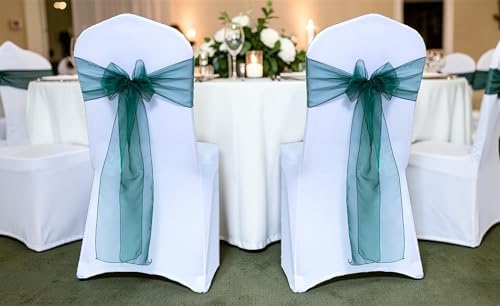 Pack of 10 Organza Chair Sashes for Wedding & Event Décor – Hunter Green - Image 2