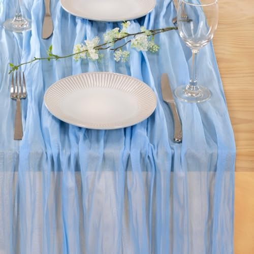 Light Blue Cheesecloth Table Runner Baby Shower Gender Reveal Decor, 2 Pack - Image 4