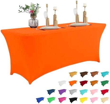 IVAPUPU 6FT Table Cloth for Rectangular Spandex Orange Table Cover by IVAPUPU