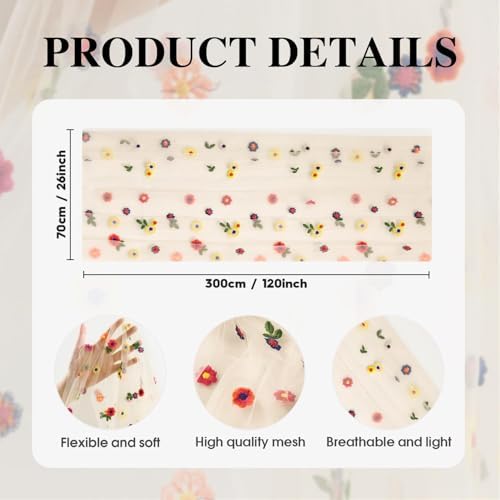 Artoid Mode 6PCS Champagne Embroidery Daisy Gauze Table Runner 120Inch 10FT - Image 6