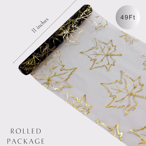 Snowkingdom 49ft Black Gold Leaves Fall Table Runner Thanksgiving Decor - Image 2