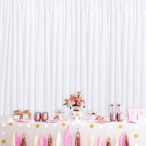 White Backdrop Curtain for Party 6x8FT White Wedding Backdrop Drapes - Image 5