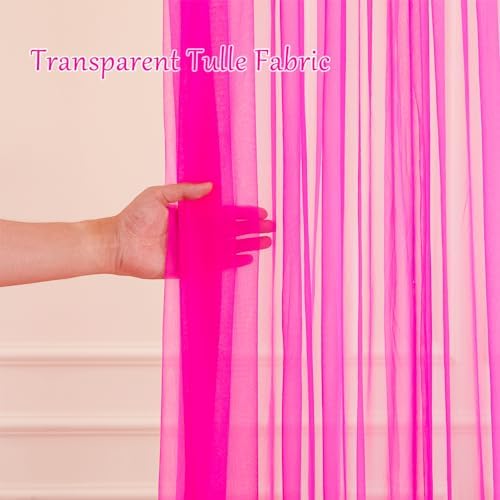30×10ft Hot Pink Tulle Backdrop Curtain with Lights String for Parties, Sheer Photo Backdrop Curtains for Wedding Bridal Shower Party Photography Background - Image 4