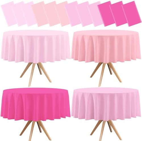 12 Pcs Round Red Pink Plastic Tablecloths, 84 Inch by BCCSNNM