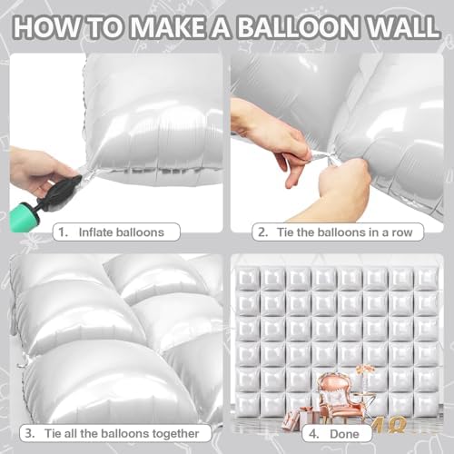 NISOCY 48PCS White Square Foil Balloons Wall Backdrop - Image 4