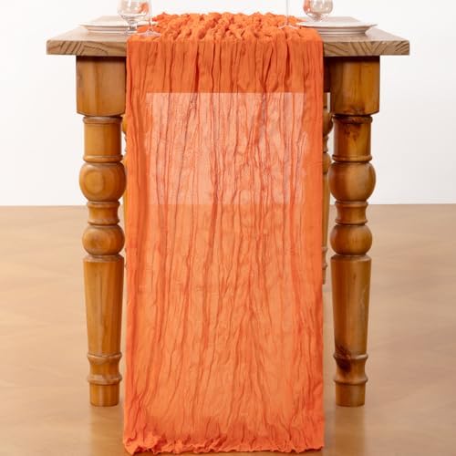 DeZerlor Orange Cheesecloth Table Runners 4 Pack Summer Boho Fall Runners - Image 4