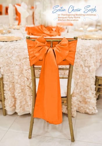 60 PCS Orange Satin Chair Sashes, 7 x 108 Inch - Image 5