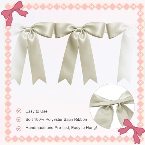 1 String of 8PCS Ivory White Bow Garland Banner Decoration,Pre-Strung Satin Ribbon Ornaments for Birthday,Bachelorette Party,Bridal Shower,Wedding,Engagement,Baby Shower,Graduation Decor,Anniversary - Image 3