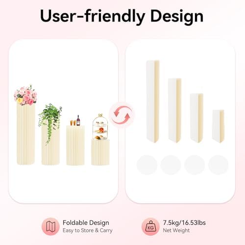 4Pcs Cylinder Stands for Party Foldable Cardboard Centerpiece Display Round Stands Centerpiece Cake Pedestal Stand 55-66LBS for Wedding Party Birthday Decor 40/60/80/100cm High (4Pcs) - Image 5
