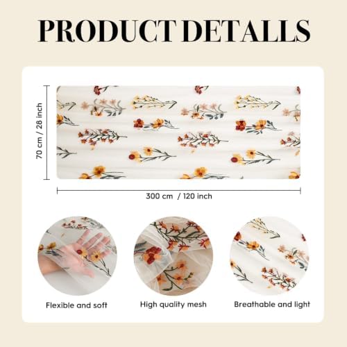 Artoid Mode Wildflower Beige Apricot Embroidery Table Runner 120 Inch 10FT - Image 7