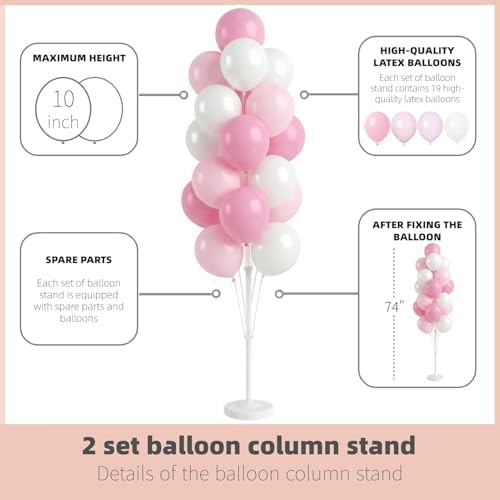 HIINS Baby Pink Chrome Balloon Column Kit Set of 2 with Base for Birthday Party - Image 3
