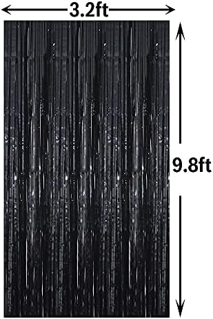 GOER 6.4 ft x 9.8 ft Metallic Tinsel Foil Fringe Curtains,Pack of 2 Party Streamer Backdrop for Birthday,Graduation Decorations and New Year Eve (Black) - Image 7