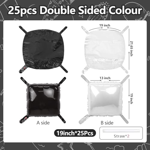 NISOCY 25PCS Black and White Square Foil Balloons Wall Backdrop - Image 2