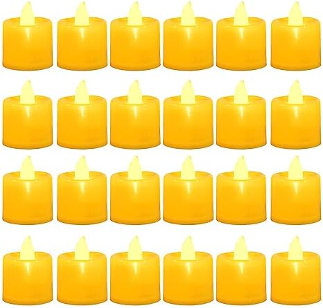 LANKER 24 Pack Flameless Led Tea Lights Candles, Flickering Yellow Candles (Yellow - 24Pack) by LANKER