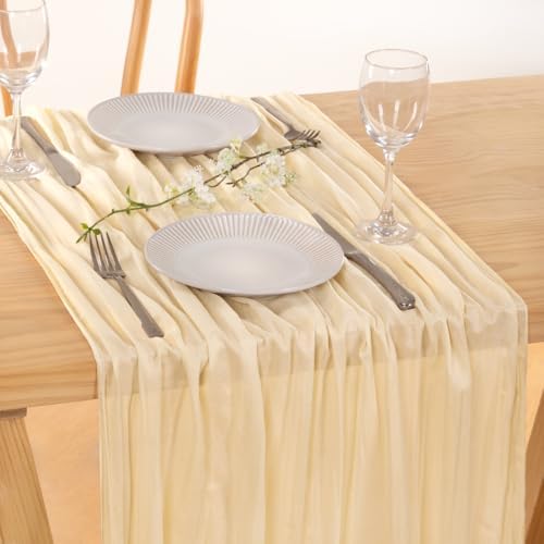 Cheesecloth Table Runner Beige Cream Fall Wedding Table Runner 10ft, 2 Pack - Image 5