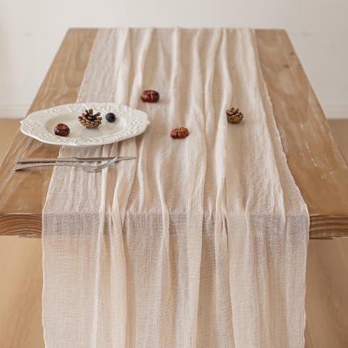 Light Beige Cheesecloth Table Runner 120 Inches Fall Party Home Decorations - Image 2