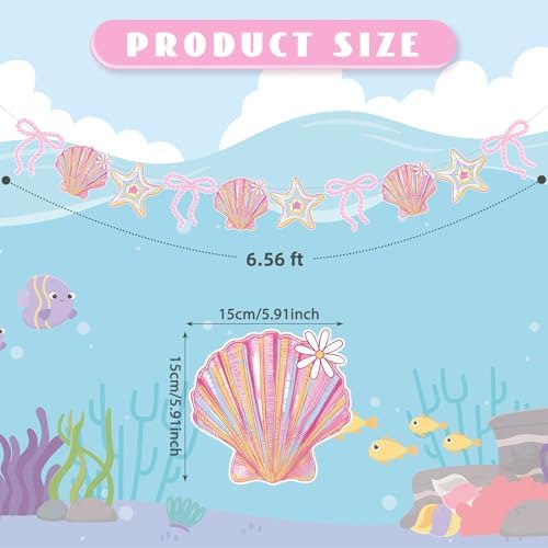 Oudain 2 Pack Pink Seashell Banner Bow Garland Mermaid Ocean 6.56 Ft - Image 2