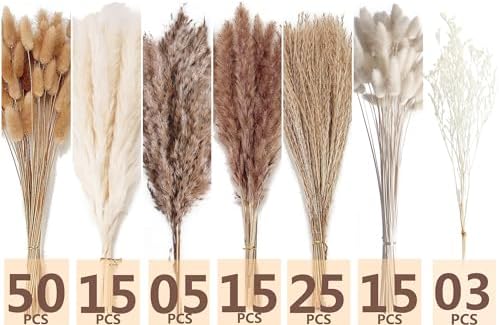 Dried Pampas Grass Decor, 128PCS Pampas Grass with Bunny Tails Dried Flowers, Reed Grass Bouquet for Wedding, Boho Flowers, Home Table Decor, Rustic Farmhouse Party - Image 2