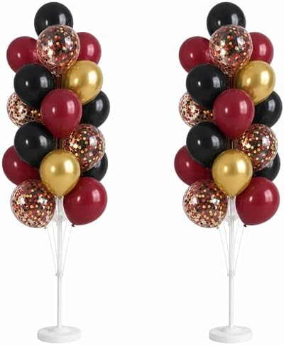 Hiins Balloon Column Kit Set of 2, Burgundy Black Gold Birthday Party Decor by HiinsPartyDecoration