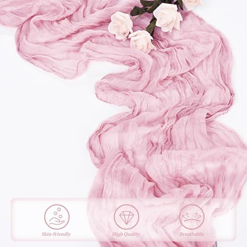 Light Pink Cheesecloth Table Runner 6 Pack 10FT Rustic Gauze Fabric Cheese Cloth Table Runner for Wedding 20 x 120 Inch Long Bridal Baby Shower Table Decorations Boho Sheer Birthday Party Table Decor - Image 5