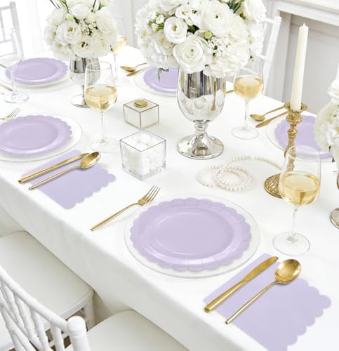 HEIPINIUYE 50 Pcs Light Purple Paper Plates and Napkins Party Supplies Include 7'' Lavender Scalloped Plates and 6.5'' Paper Napkins Disposable Tableware Set for Wedding Birthday Party (Serves 25) - Image 6