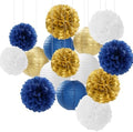 Navy-Blue Gold Party-Decorations Paper-Flowers Lanterns - 15PCS Royal White Baby Bridal Shower Tissue Pom Poms Streamers, Bachelorette Birthday Wedding Graduation Hanging Supplies Decor Hugfond by Hugfond