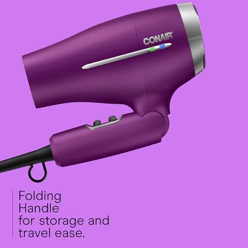 Conair Travel Hair Dryer, Double-Ceramic Design, Foldable Handle, Purple - Image 3